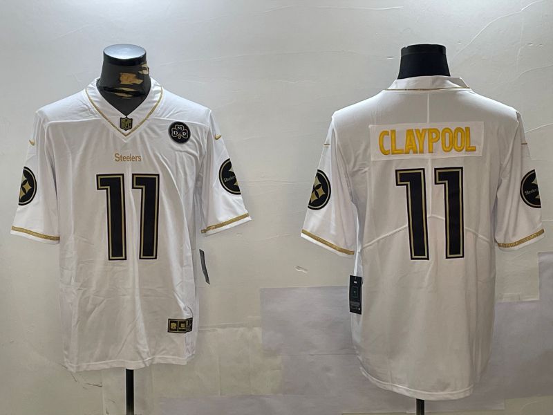 Men Pittsburgh Steelers #11 Claypool White Gold 2024 Nike Limited NFL Jersey style 12301